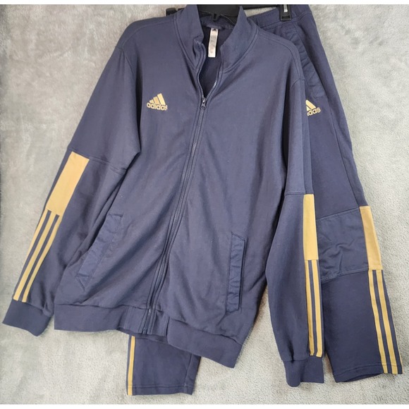 adidas Other - Adidas Trio Tracksuit Mens Large Jacket Medium Joggers Navy Blue Gold Set